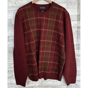 Brooks Brothers Men's XL 100% Lambswool Rust Plaid‎ Pullover crewneck Sweater